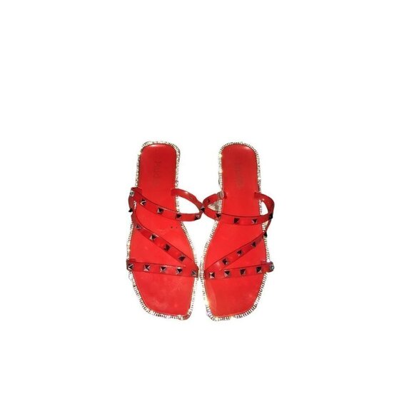 WOMEN’S Red Rhinestone Slides Size 8 1/2 - Picture 2 of 9